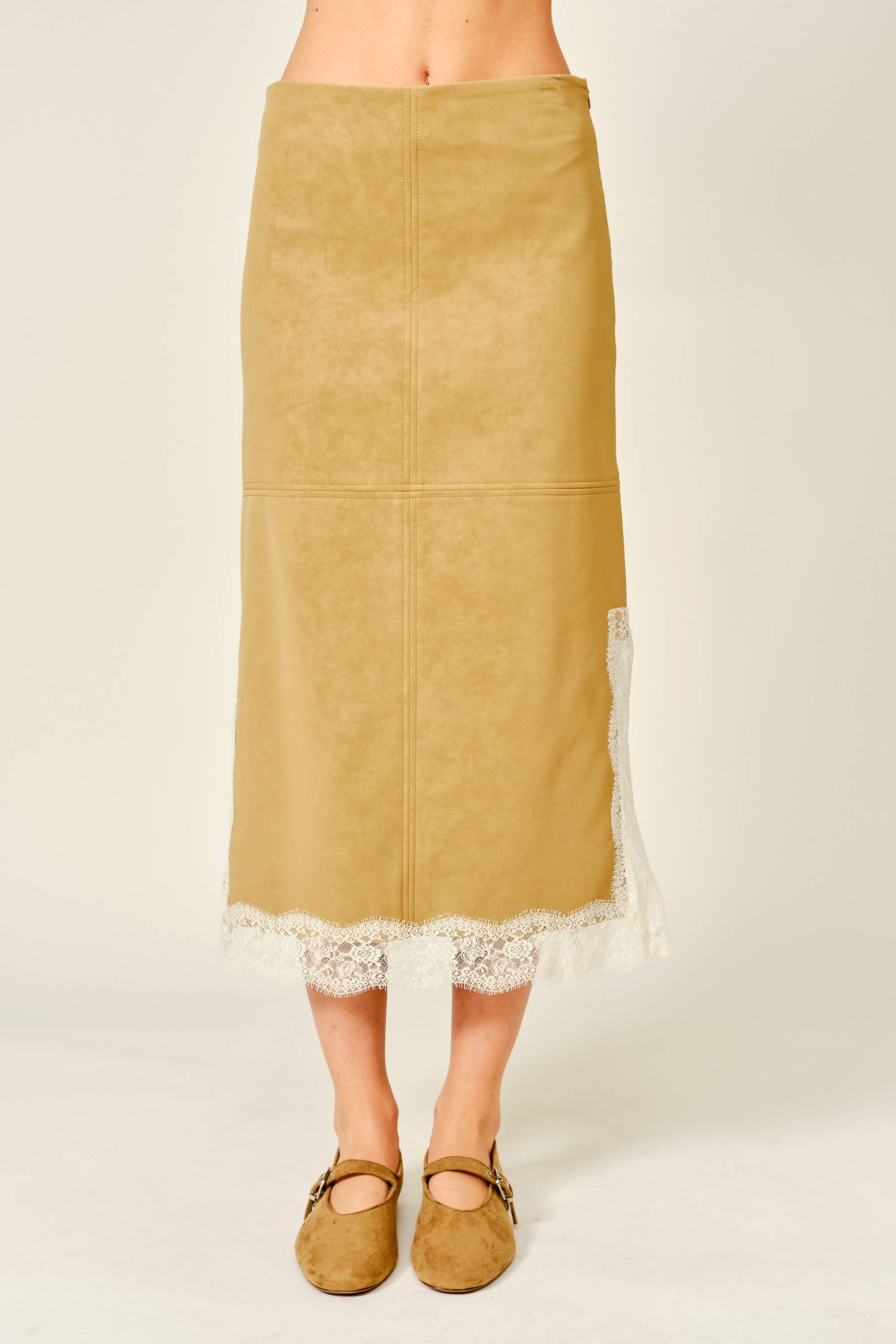Lace & Leather Midi Skirt