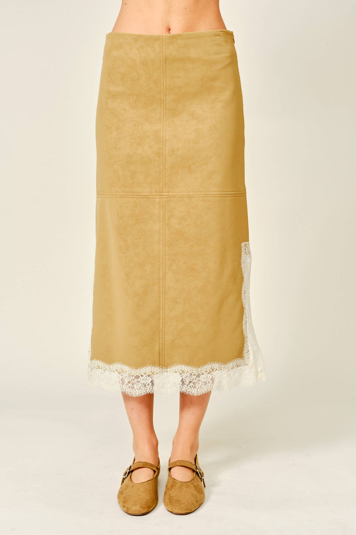 Lace & Leather Midi Skirt