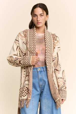 Fringe Jacquard Knit Cardigan
