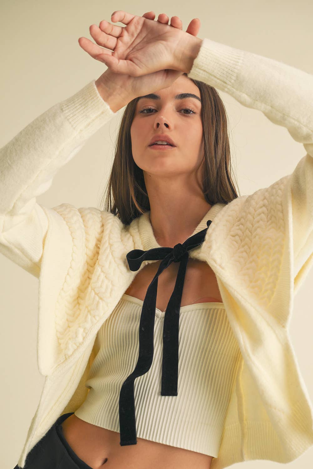 Cape-effect Cable Knit Cardigan