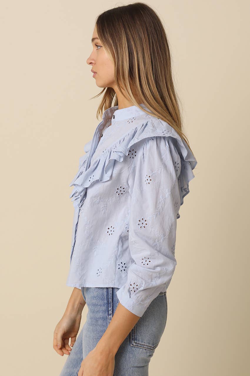 Lia Eyelet Ruffle Detail Blouse