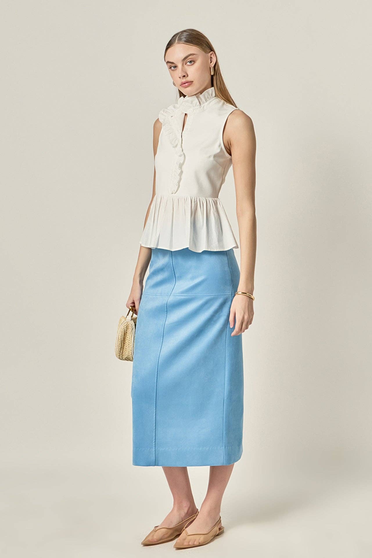 Faux Suede Midi Skirt