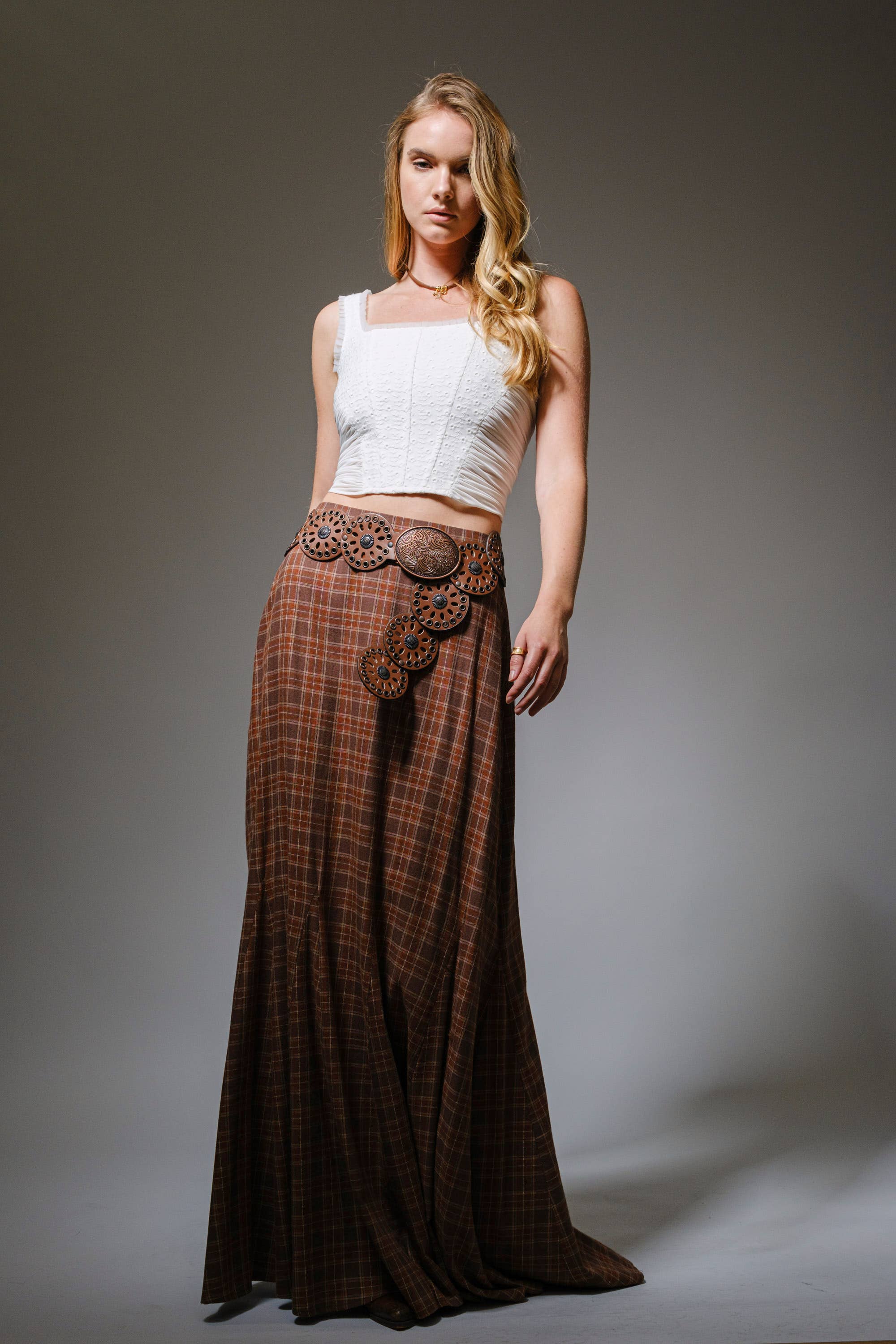 Plaid Elastic Back Maxi Skirt