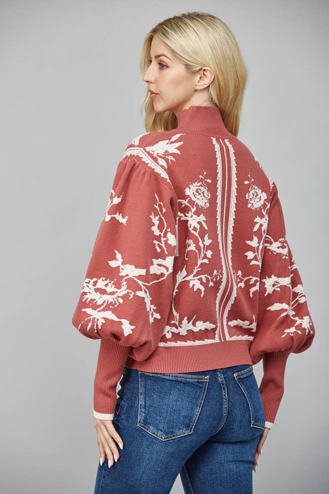 Balloon Sleeve Mock Neck Sweater | Red