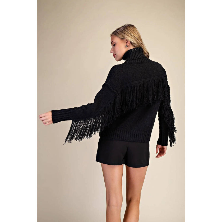 Fringe Whisper Turtleneck Sweater