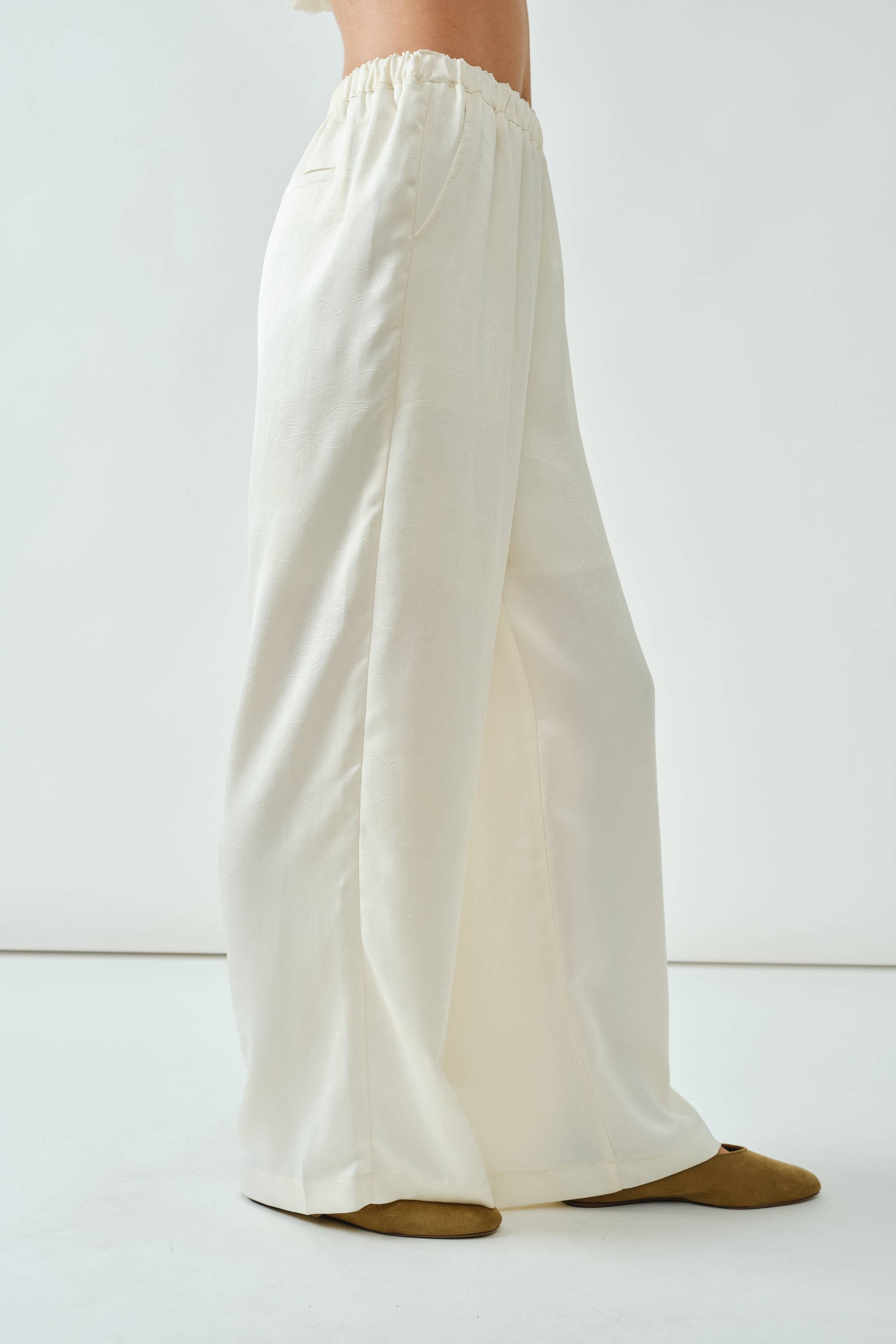 Crinkle Satin Wide-Leg Pants