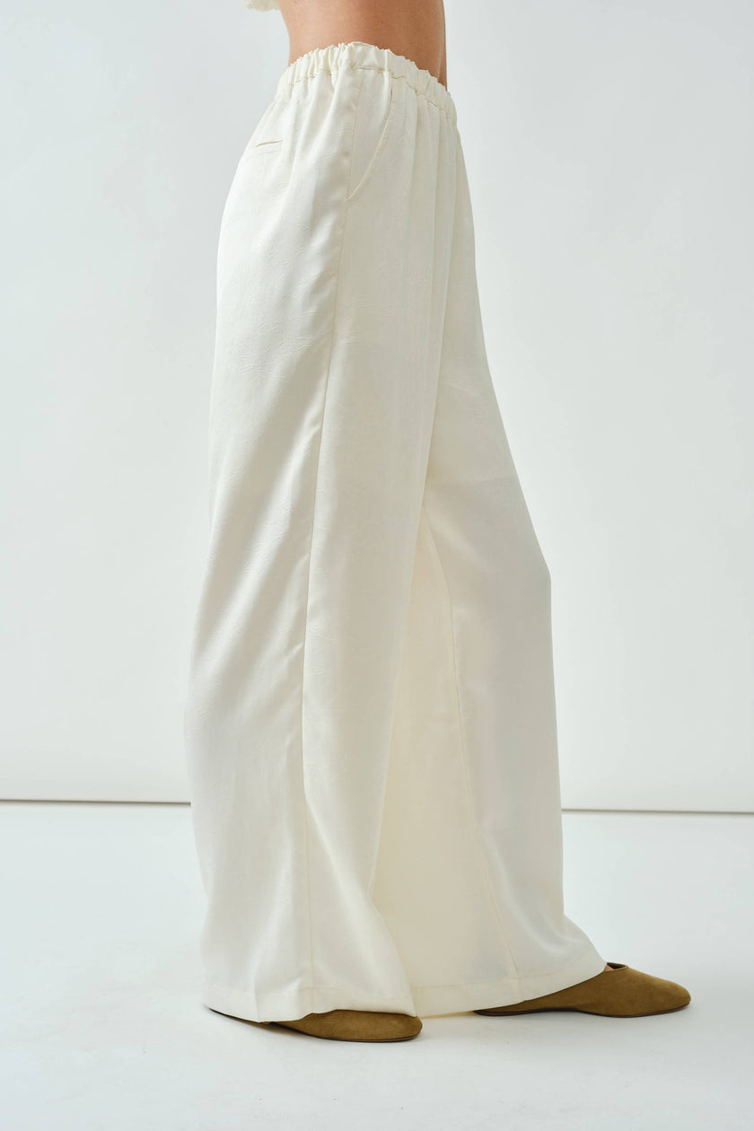 Crinkle Satin Wide-Leg Pants