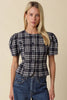 Claudia Plaid Puff Sleeve Blouse