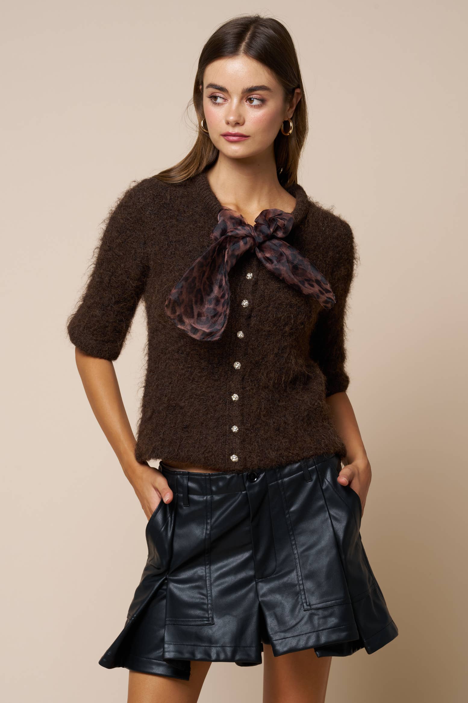 Leopard Scarf Knit Top