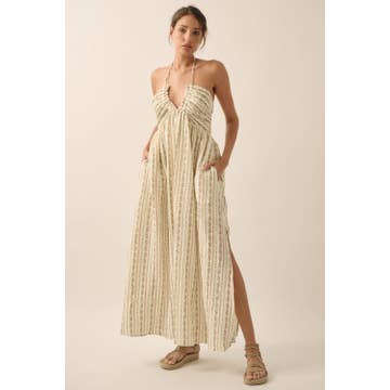Floral Stripe-Print Tie-Back Halter Maxi Dress