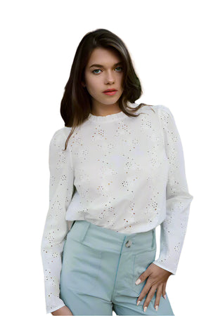 Floral Eyelet Ruffle Blouse | White