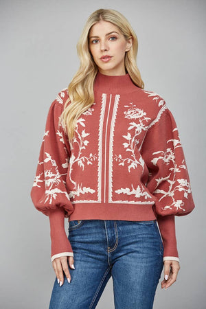 Balloon Sleeve Mock Neck Sweater | Red