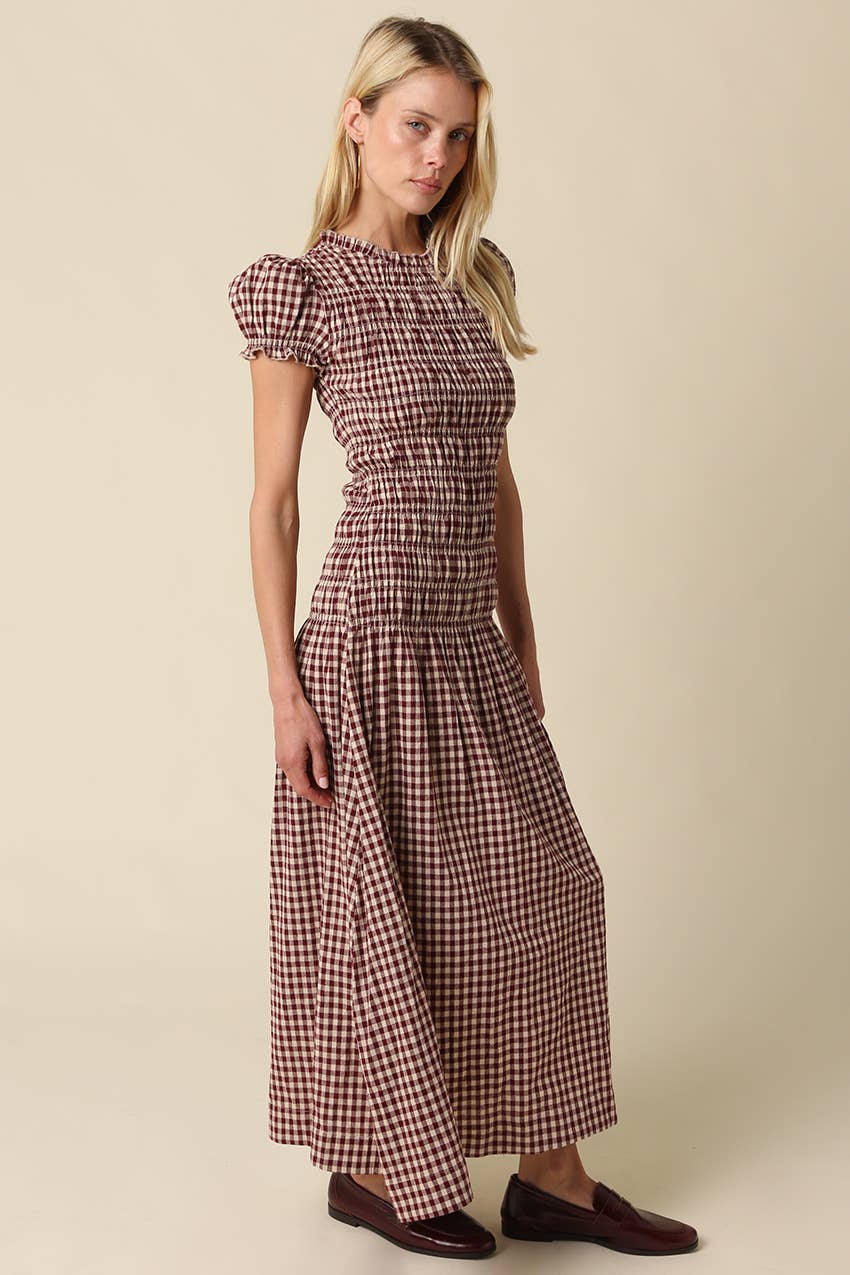 Sena Plaid Puff Sleeve Maxi Dress