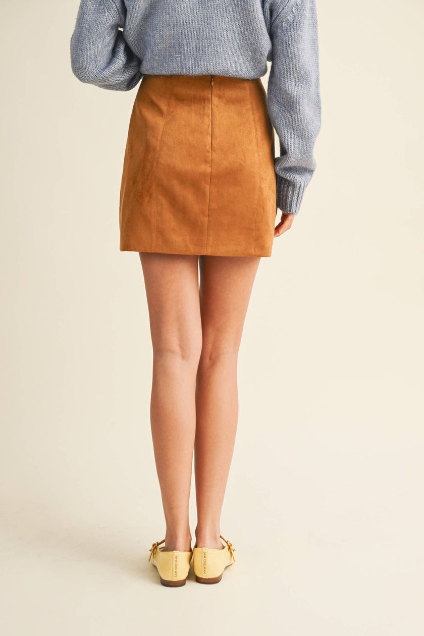 Fitted Suede Mini Skirt | Chestnut