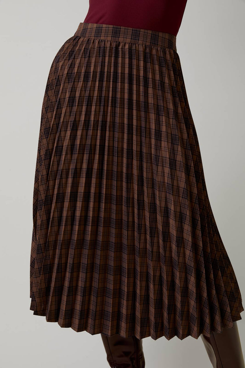 Plaid Pleated Midi Skirt