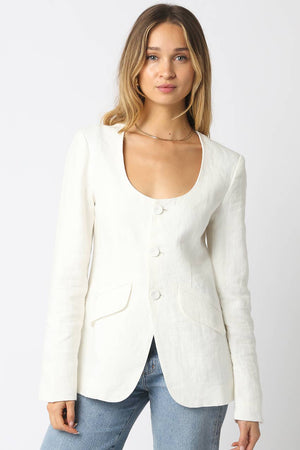 Lilia Linen Scoop Neck Blazer