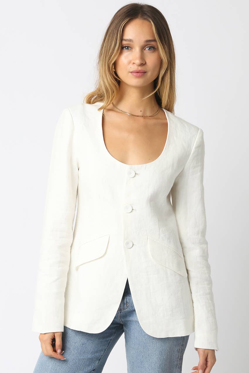 Lilia Linen Scoop Neck Blazer