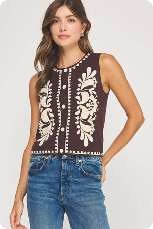 Embroidered Knit Vest