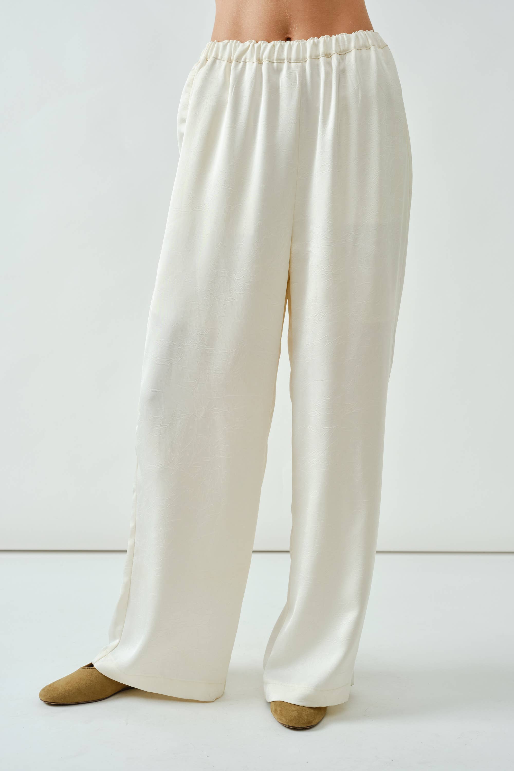 Crinkle Satin Wide-Leg Pants
