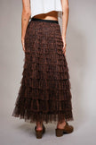 Leopard Tiered Ruffle Mesh Maxi Skirt