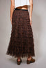 Leopard Tiered Ruffle Mesh Maxi Skirt