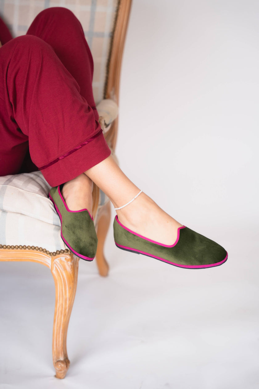 Venetian Slippers- Pink and Olive