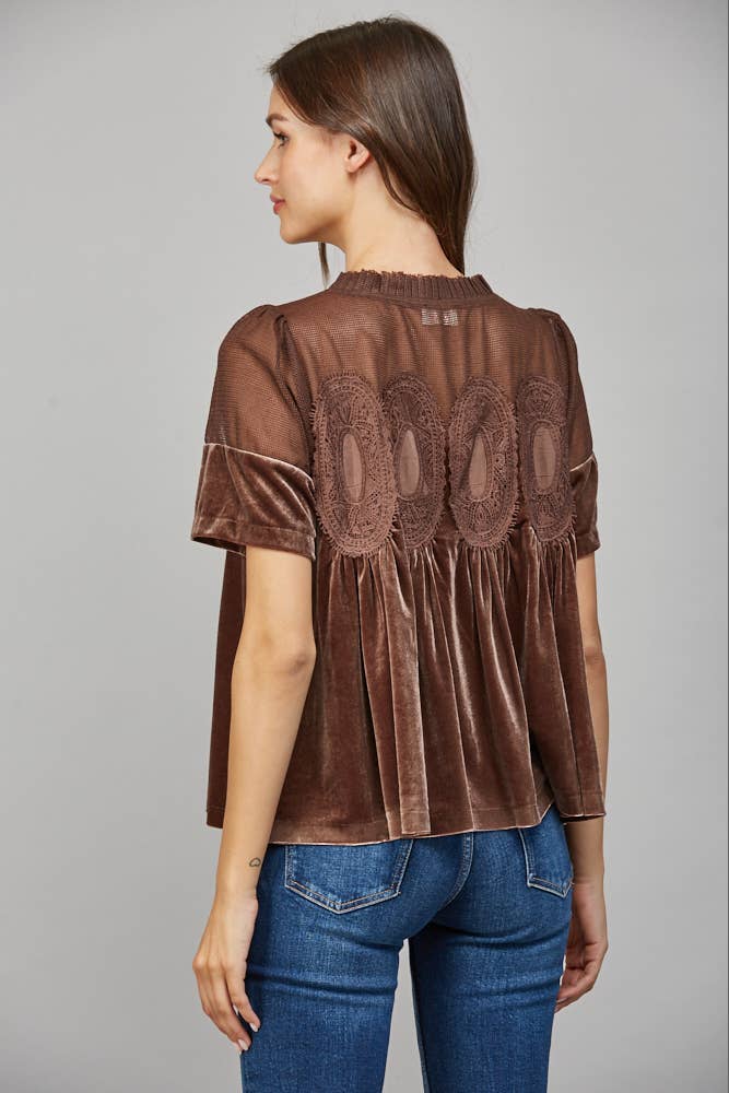 Lace Detail Velvet Babydoll Top
