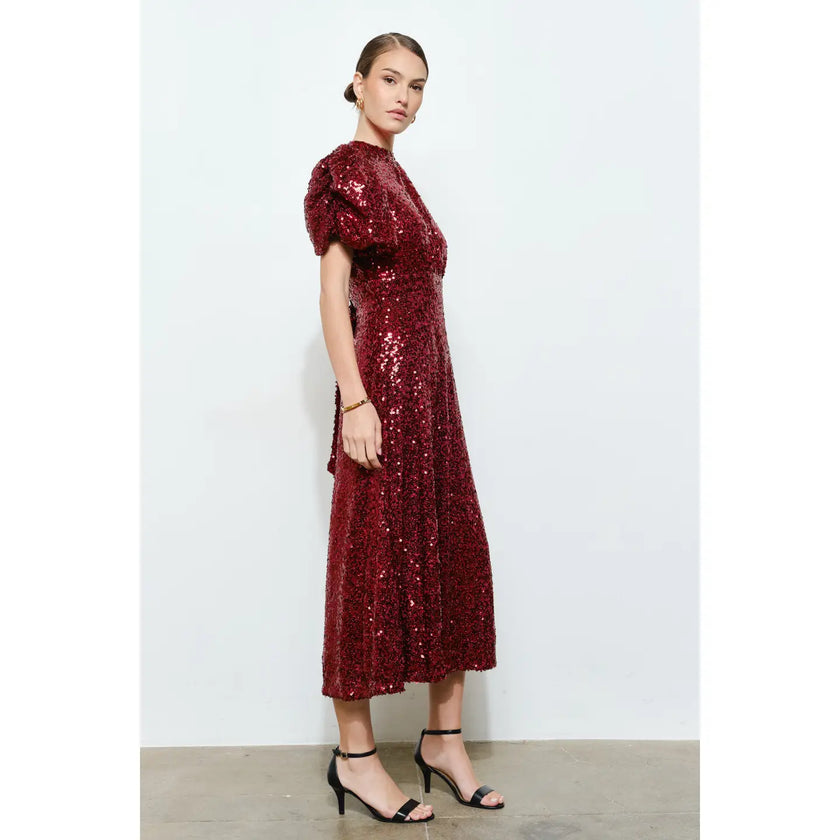 Sequined Open-Back Tie Maxi Dress