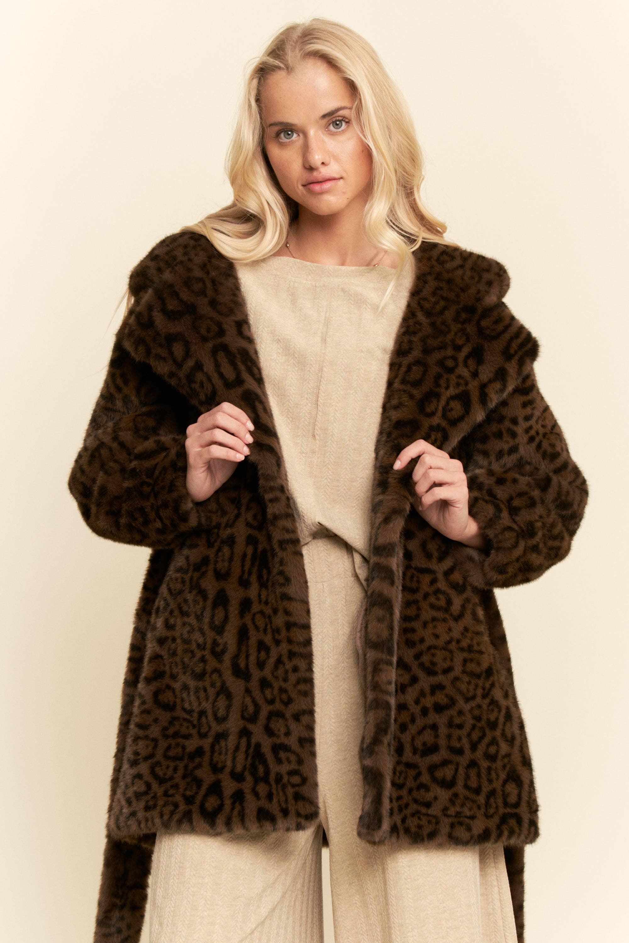 Faux Fur Leopard Print Hooded Jacket