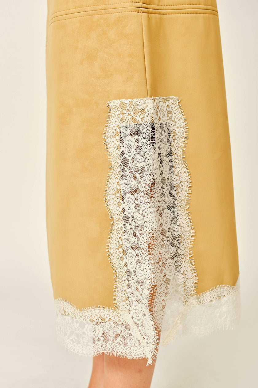 Lace & Leather Midi Skirt