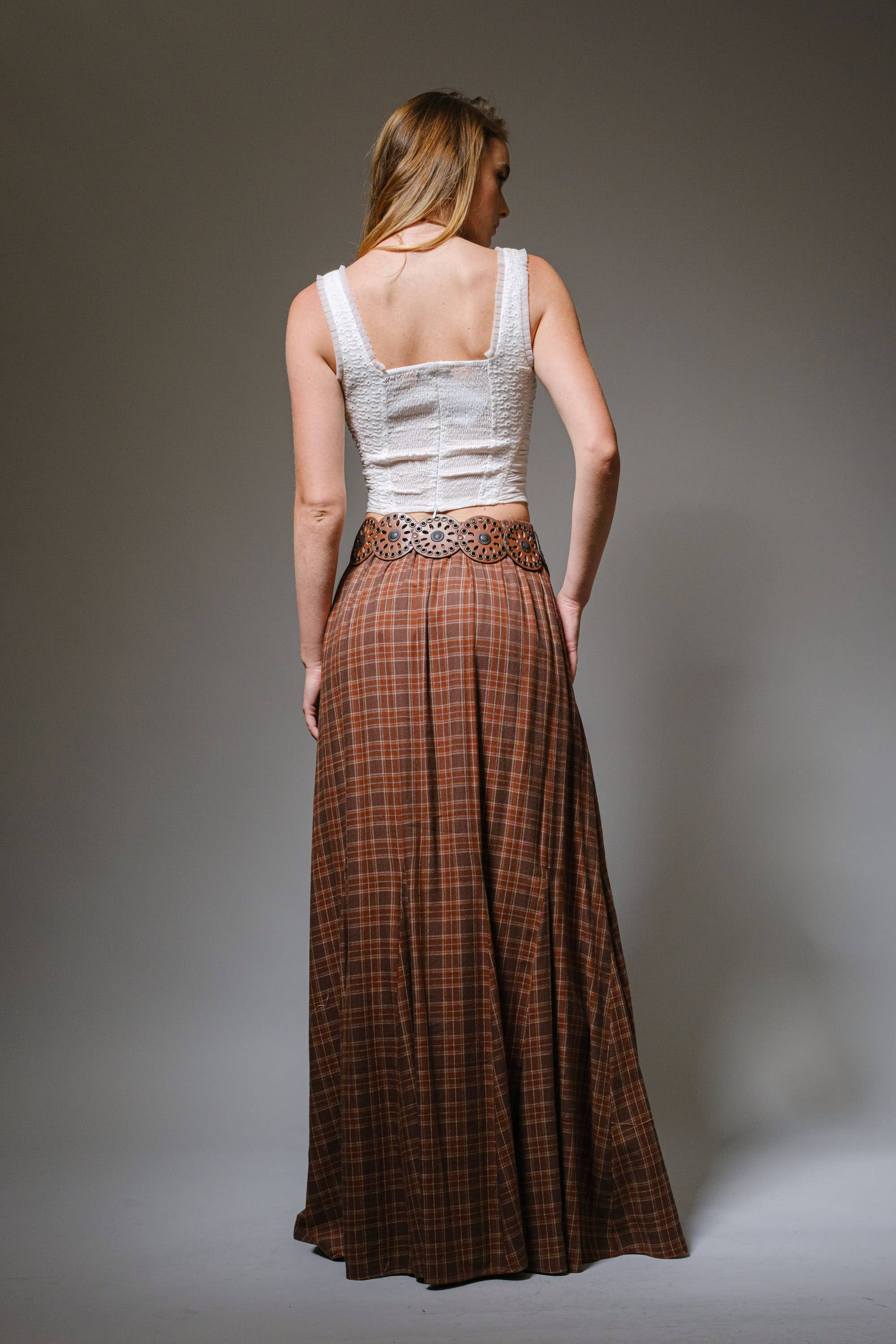 Plaid Elastic Back Maxi Skirt