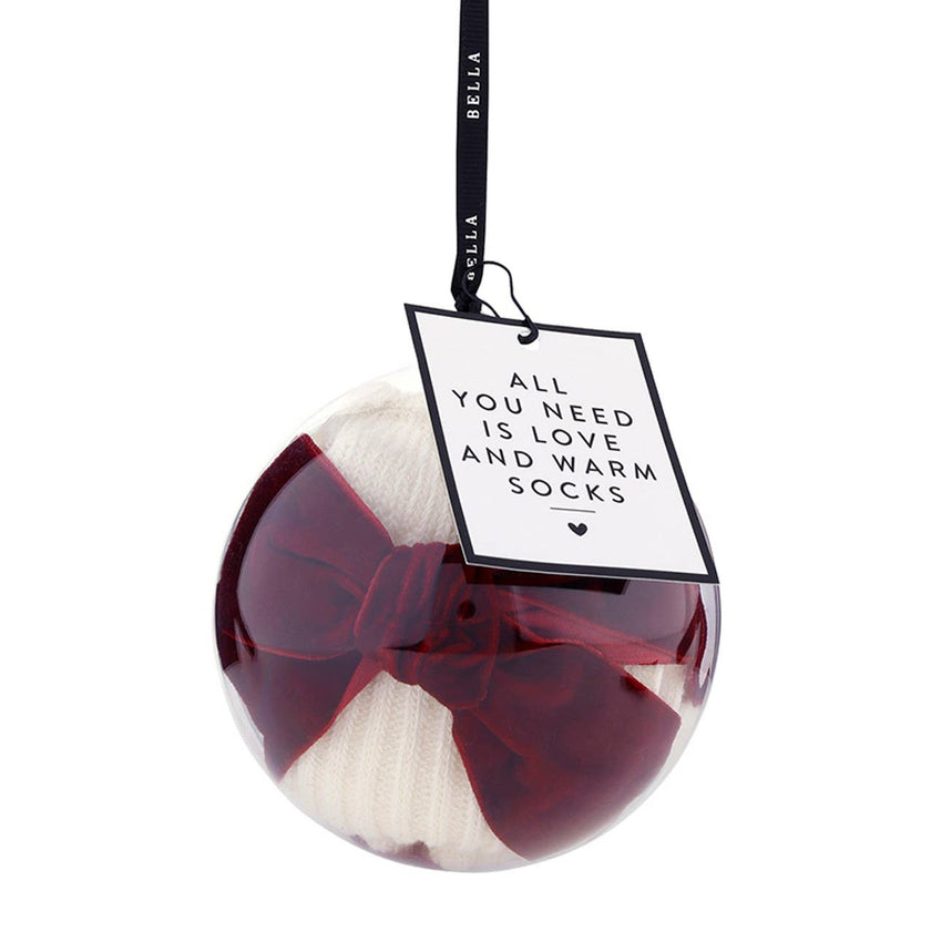 Ivory & Burgundy Velvet-Bow Cotton Socks