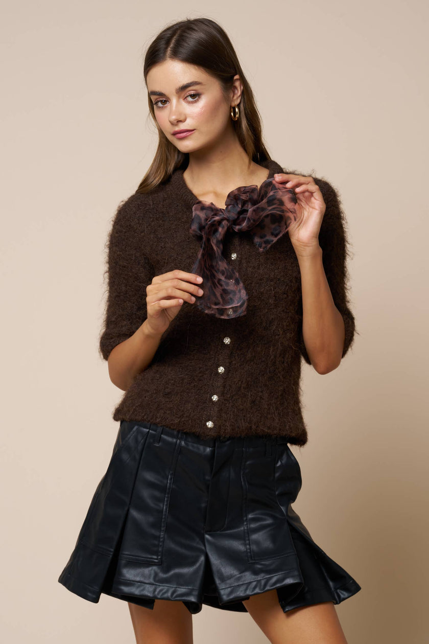 Leopard Scarf Knit Top