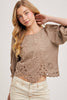 Lace Cutout Bottom Hem Bubble Sleeve Top