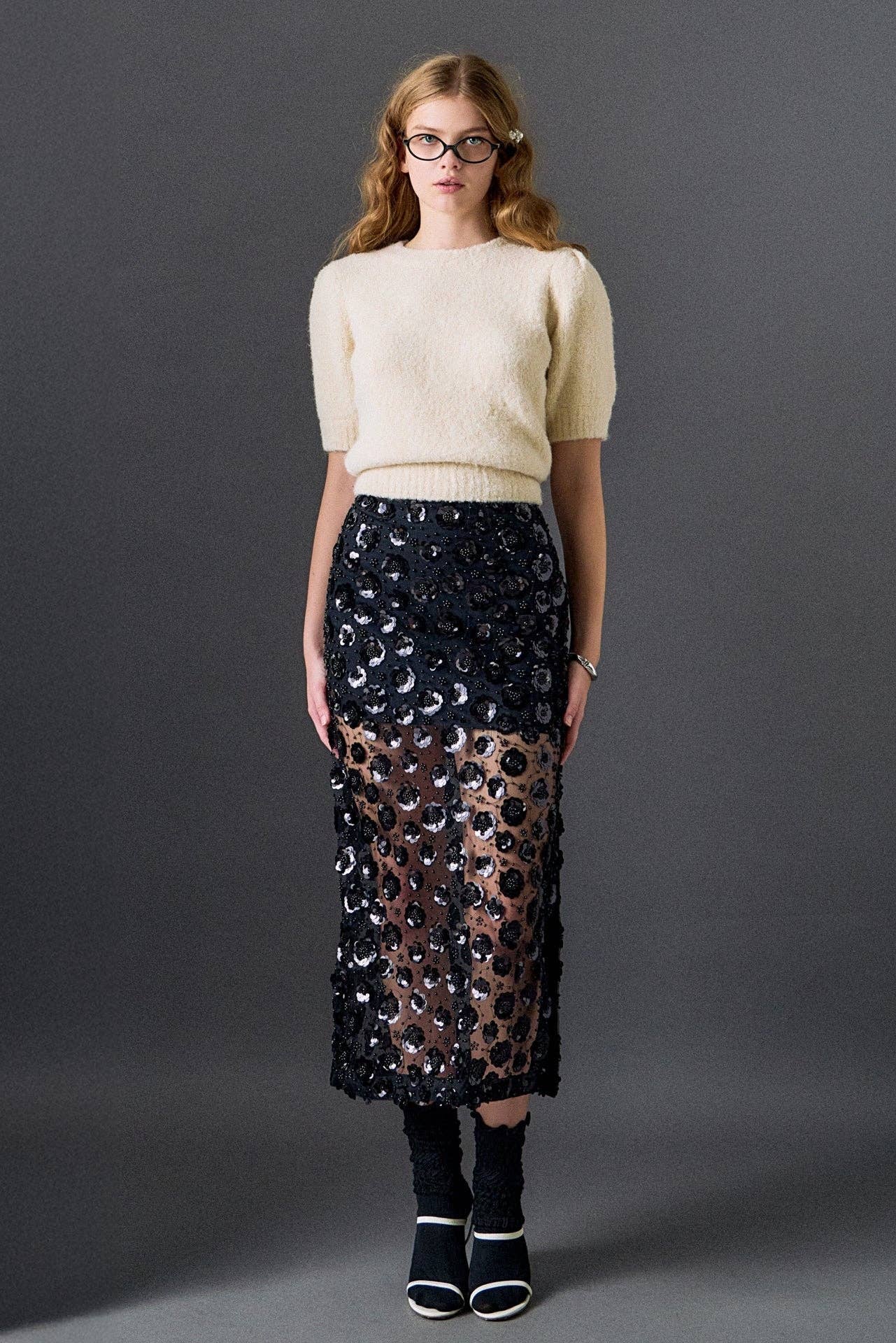Boucle Puff Sleeve Knit Top