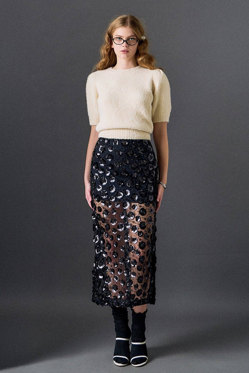 Boucle Puff Sleeve Knit Top