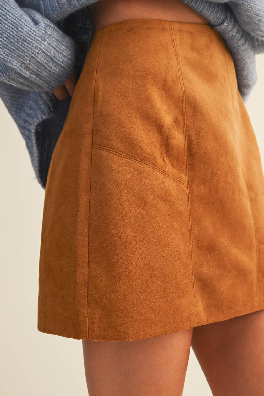 Fitted Suede Mini Skirt | Chestnut
