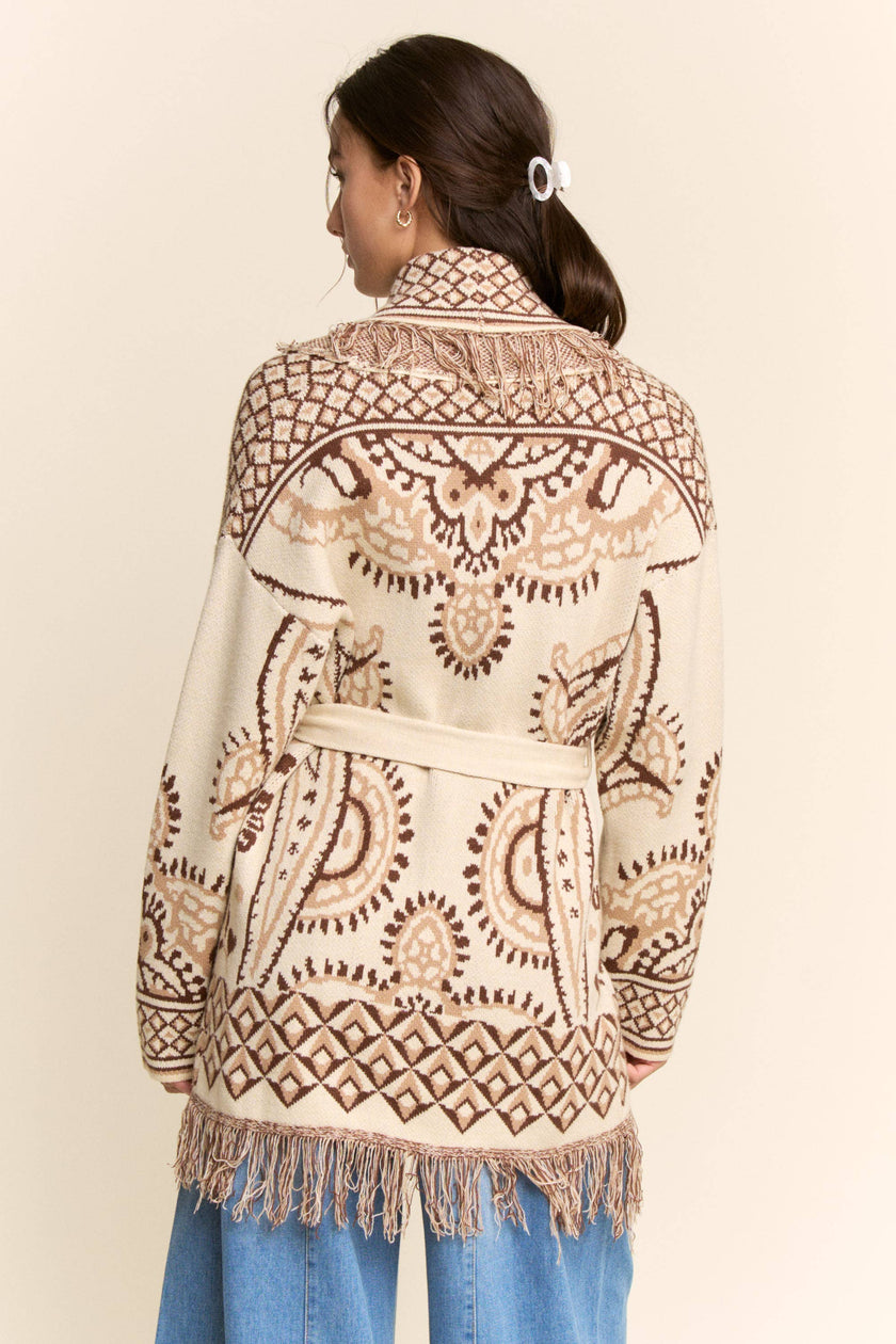 Fringe Jacquard Knit Cardigan