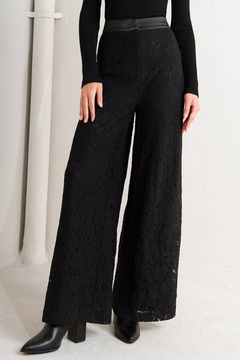 Woven Lace Wide-Leg Pant