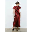 Burgundy Satin Side‑Knot Draped Midi Dress