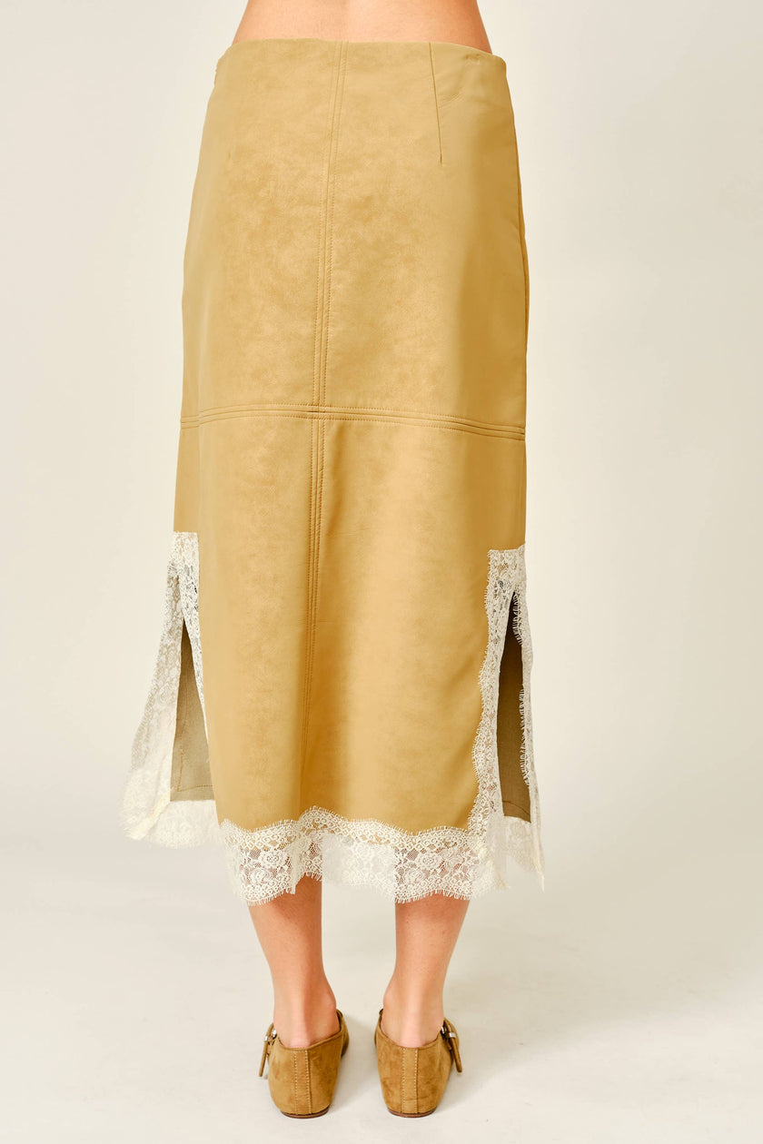 Lace & Leather Midi Skirt