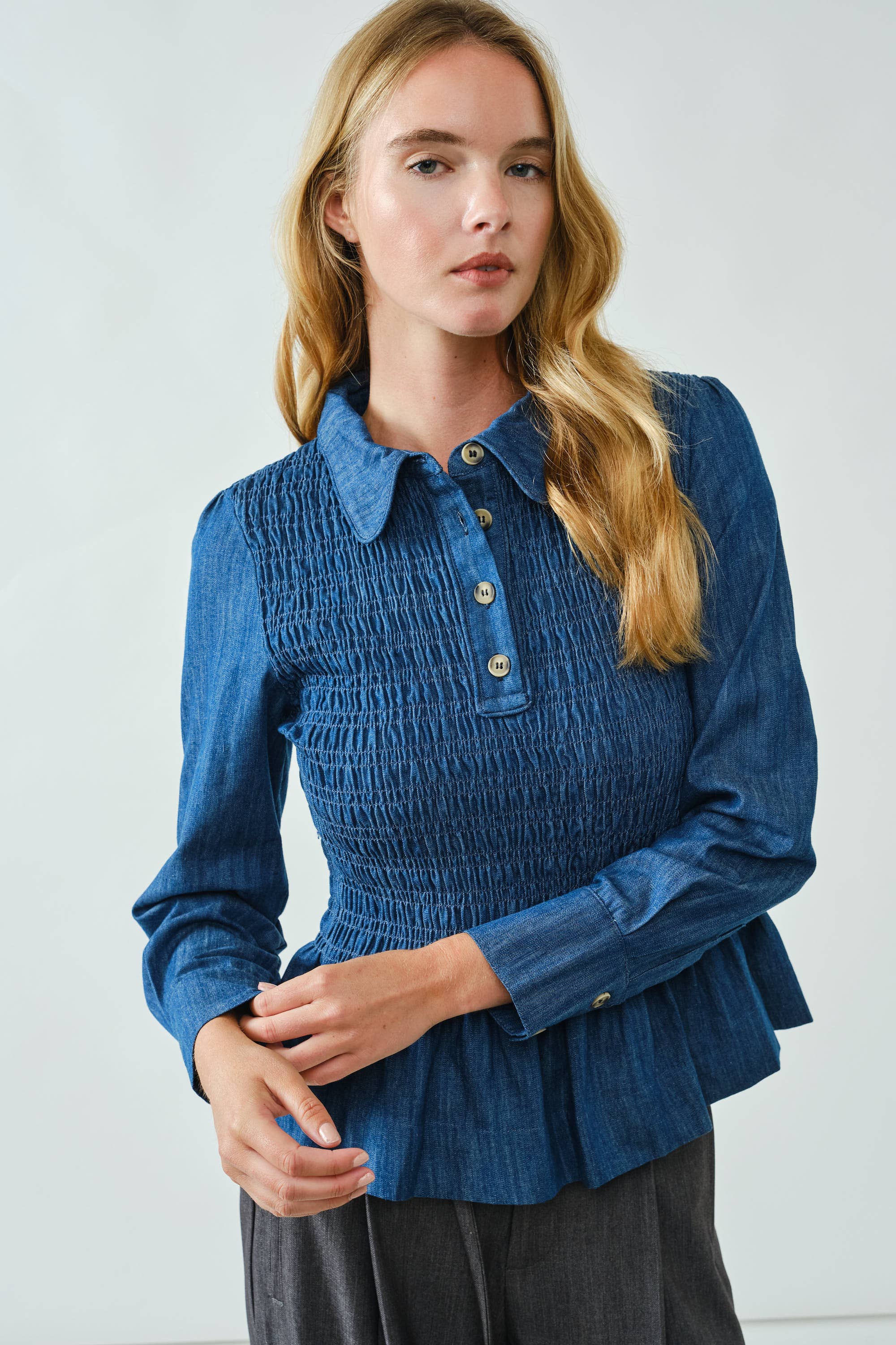 Denim Charm Peplum Blouse