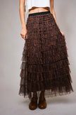 Leopard Tiered Ruffle Mesh Maxi Skirt