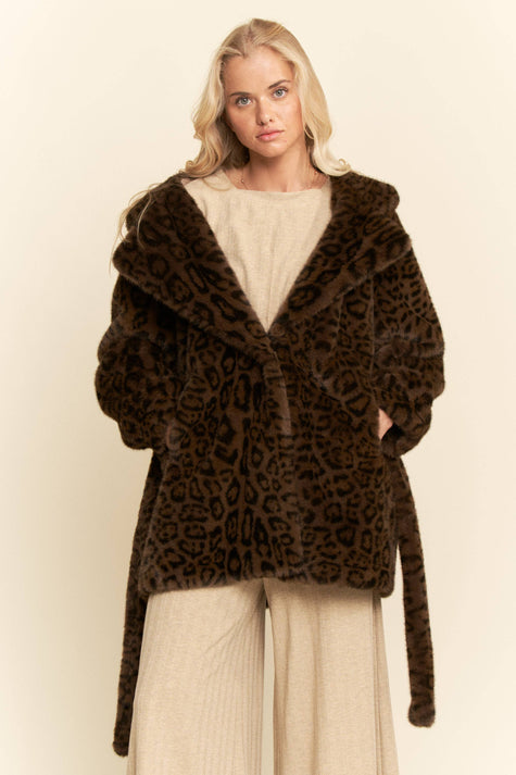 Faux Fur Leopard Print Hooded Jacket