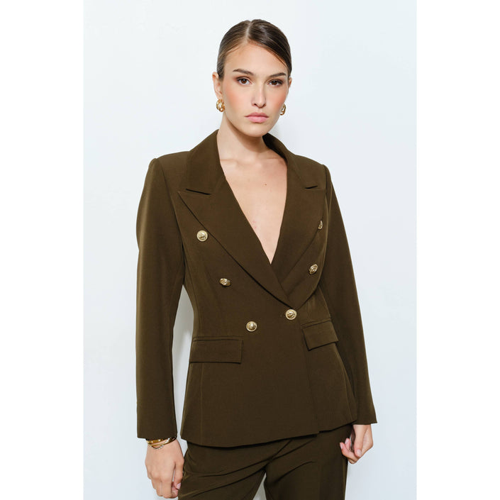 Gold Button Double-Breasted Tailored Blazer
