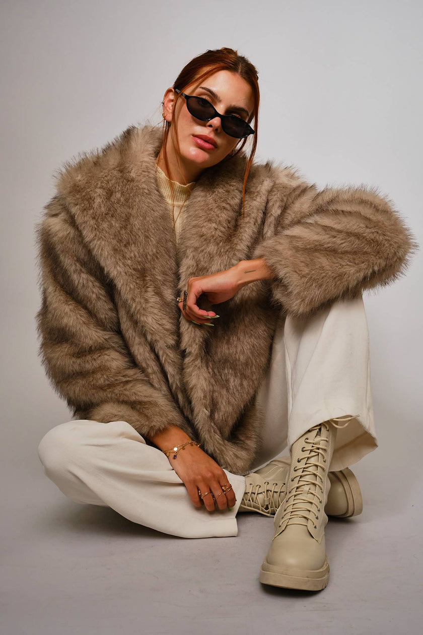 Two Tone Faux Fur Jacket
