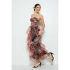 Floral-Tiered Strapless Maxi Dress