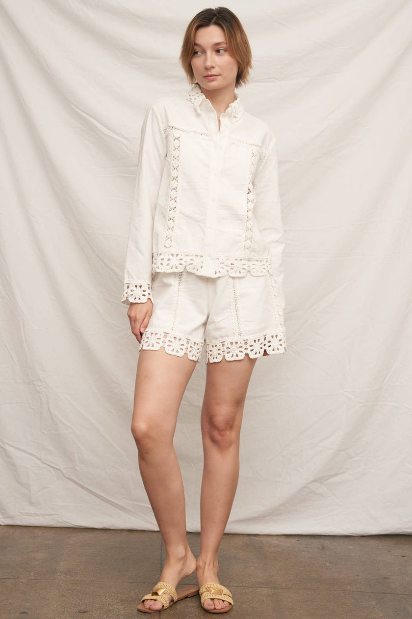Patch Crochet Trim Shorts