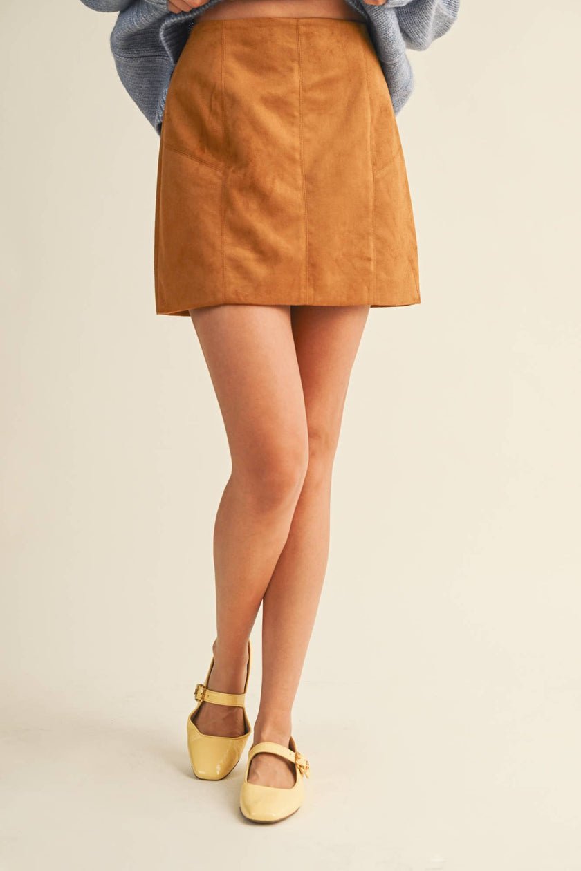Fitted Suede Mini Skirt | Chestnut