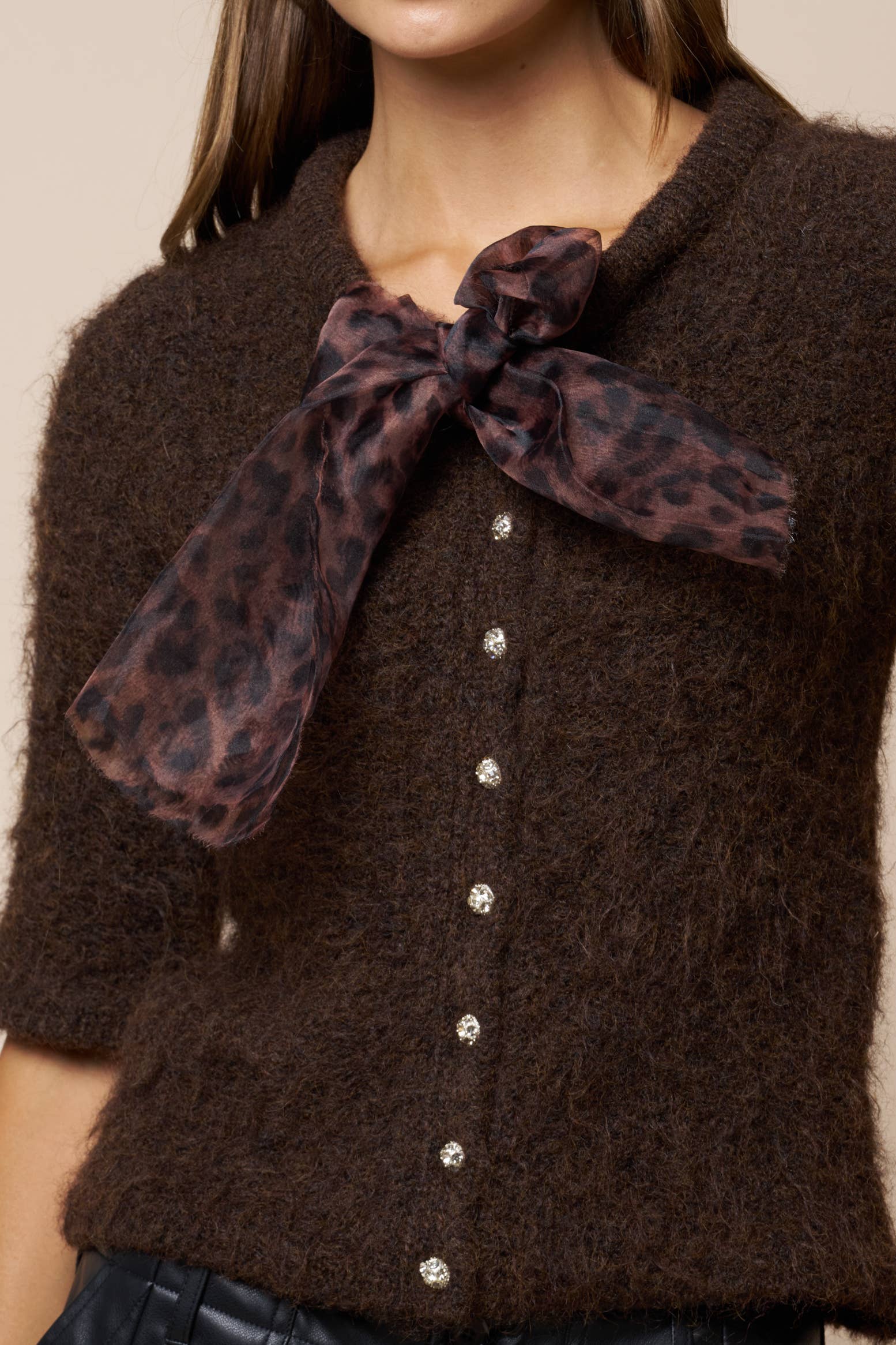 Leopard Scarf Knit Top